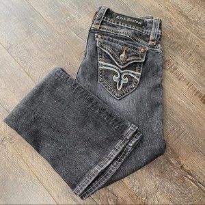 Rock Revival Gwen Easy Boot Cut Grey Wash Faded Jeans Size 26 Sequins Pocket